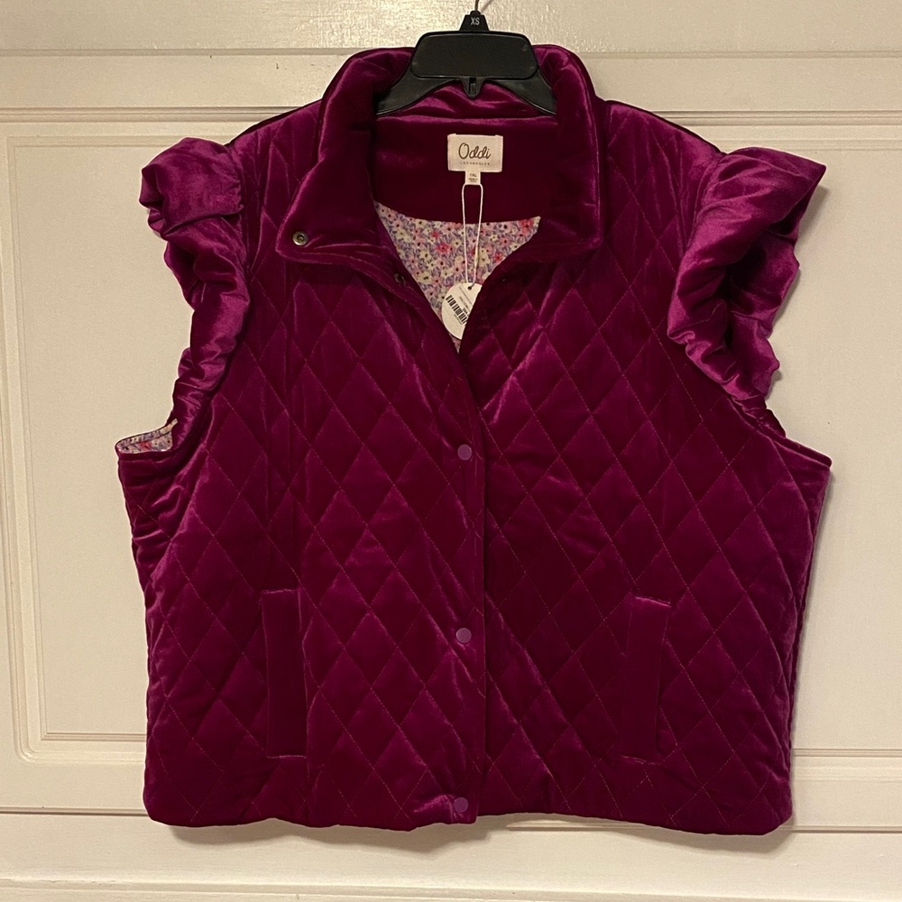 Oddi Quilted Velvet Vest with Ruffle Sleeves